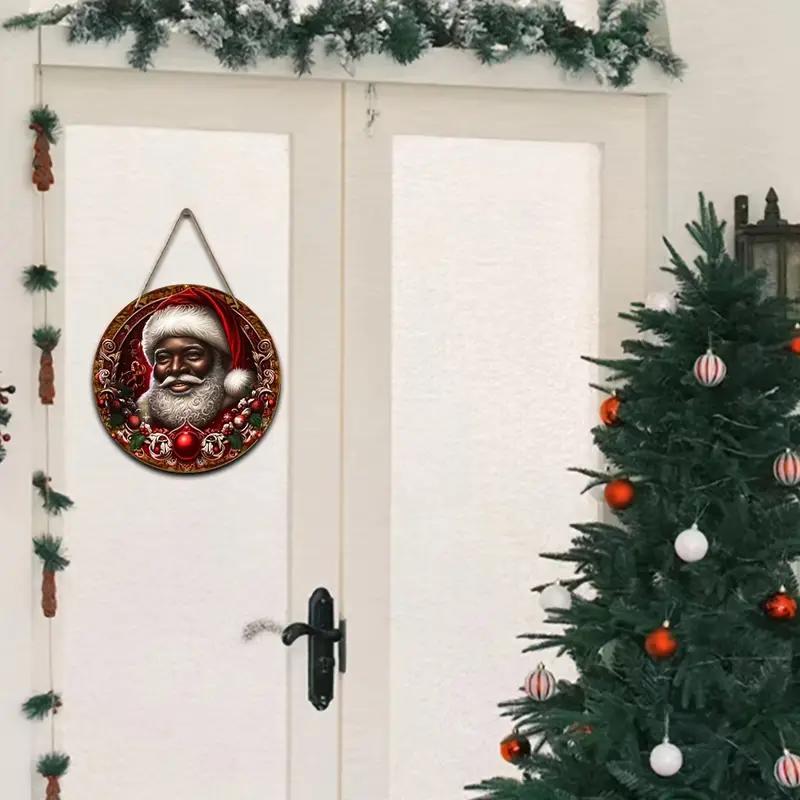 Santa Claus Pattern Wooden Hanging Sign without Wreath, Rustic Wooden Christmas Decor, Wall Art for Home, Cafe, Bedroom, Living Room