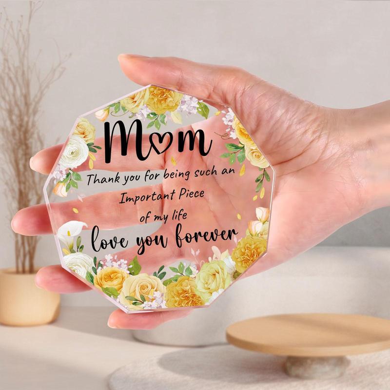 Irregular Shaped Acrylic Plaque, 1 Count Flower & Letter Pattern Creative Birthday Gift for Mom, Home Decoration Ornament