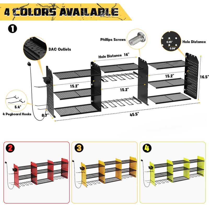 Power Tool Organizer Wall Mount with Charging Station, 3 Layer Heavy Duty Power Tool Storage Rack Cordless Drill Hanger, Large Tool Battery Organizer with Screwdriver Hammer DIY Garage Storage