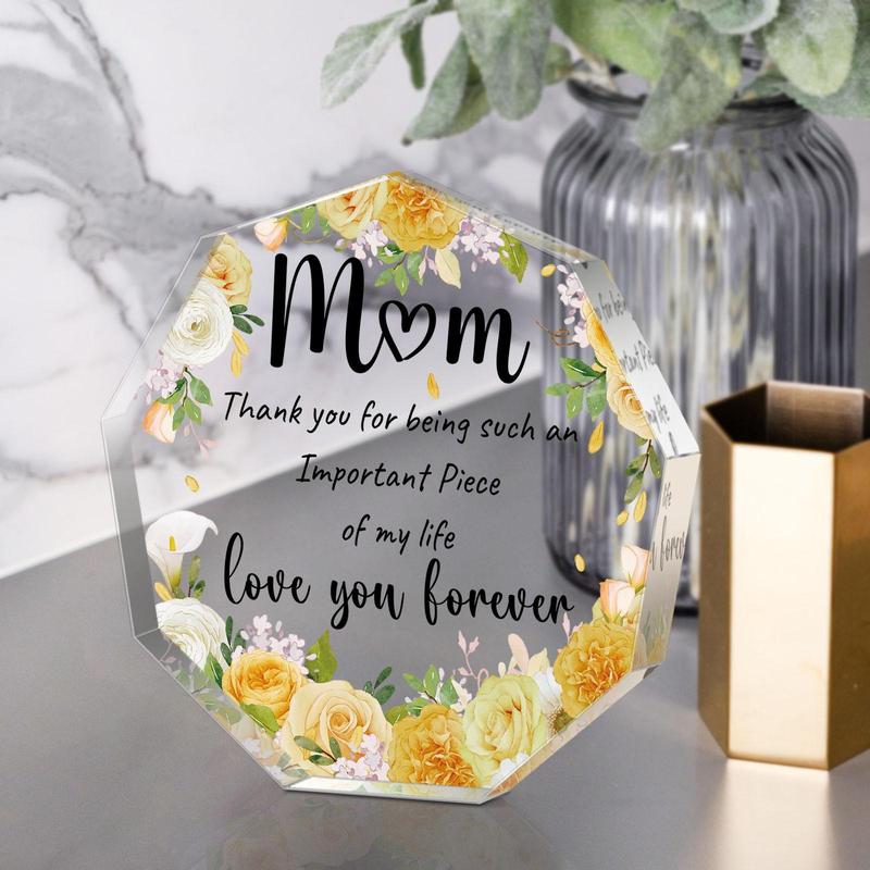 Irregular Shaped Acrylic Plaque, 1 Count Flower & Letter Pattern Creative Birthday Gift for Mom, Home Decoration Ornament