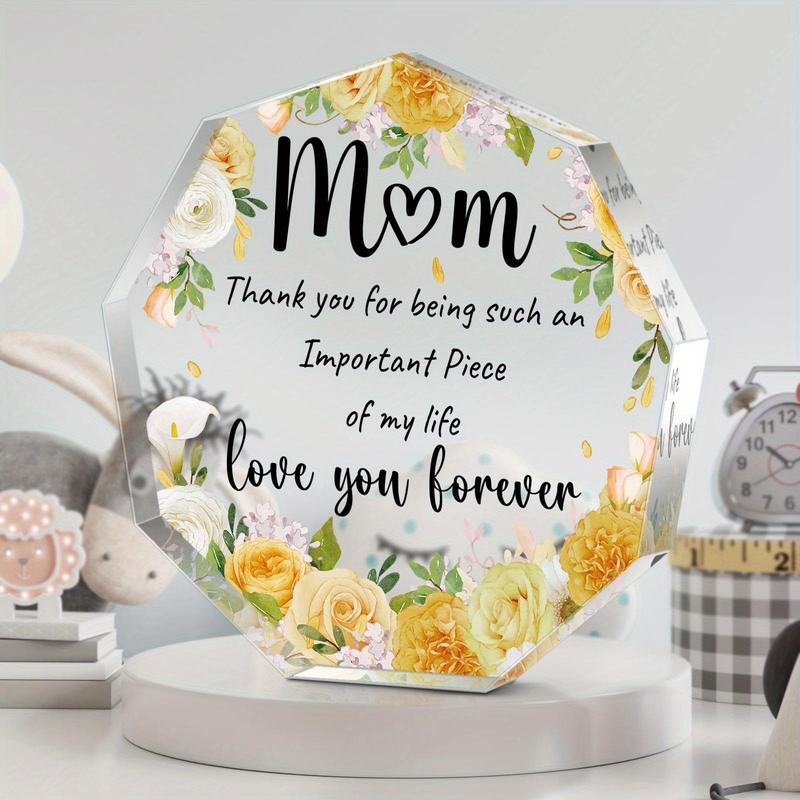 Irregular Shaped Acrylic Plaque, 1 Count Flower & Letter Pattern Creative Birthday Gift for Mom, Home Decoration Ornament