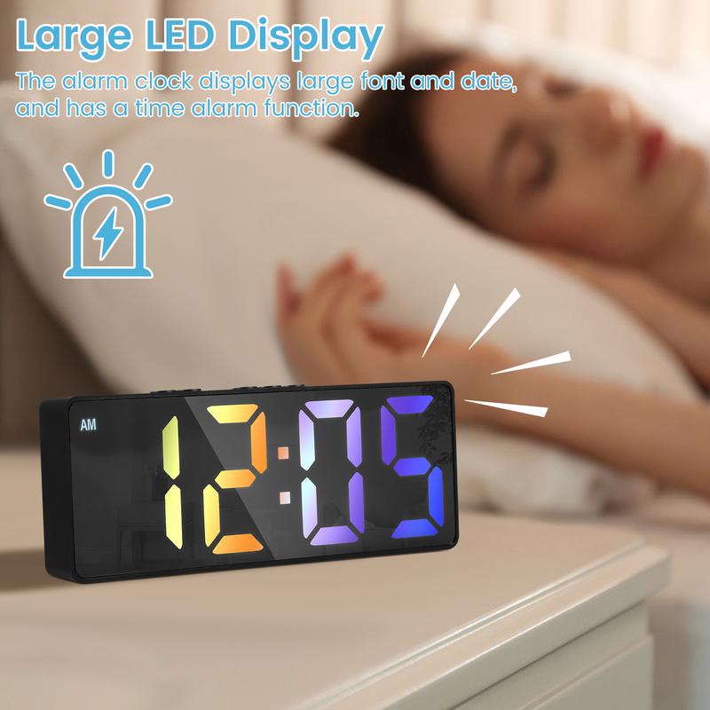 Christmas Gift 2 Counts 2024 New Clock Digital Alarm Clock for Bedrooms, 6.3'' LED Alarm Clock, Large Display Bedside Alarm Clock with Snooze, Adjustable Brightness, USB Charging Port, Black Case and Green Digit