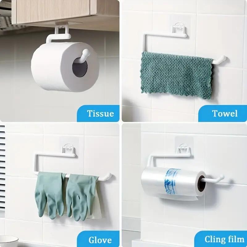 Wall Mounted Tissue Holder, Punch Free Tissue Holder with Hook, Kitchen Roll Holder, Bathroom Storage Rack, Home Organizer for Kitchen Bathroom