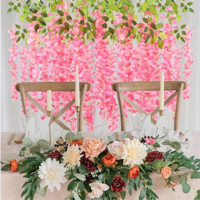 6 Pieces Wisteria Hanging Flowers 3.6ft Artificial Vines Fake Garland Silk Flower String for Wedding Party Garden Outdoor Greenery Home Wall Decoration