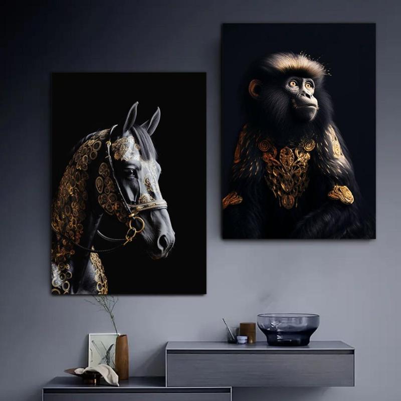 Lion & Eagle or Horse & Monkey Pattern Unframed Painting, 2 Counts Modern Wall Art Painting, Wall Decor for Home Living Room Bedroom