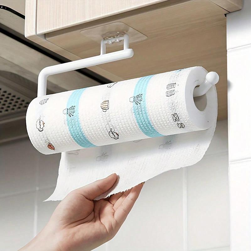 Wall Mounted Tissue Holder, Punch Free Tissue Holder with Hook, Kitchen Roll Holder, Bathroom Storage Rack, Home Organizer for Kitchen Bathroom