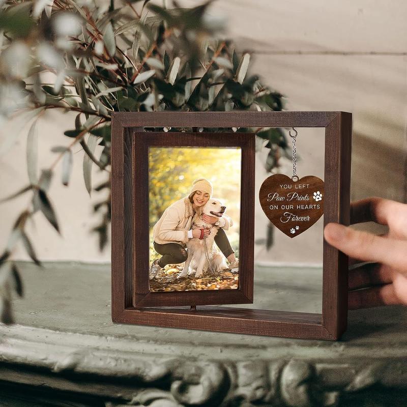 Pet Memorial Gifts for Dogs and Cats, Rotating Wooden Picture Frame for 4x6 Photo, Memorial Gifts for Loss of Pet, Bereavement Remembrance Picture Frame Decor Farmhouse Waterproof Decoration