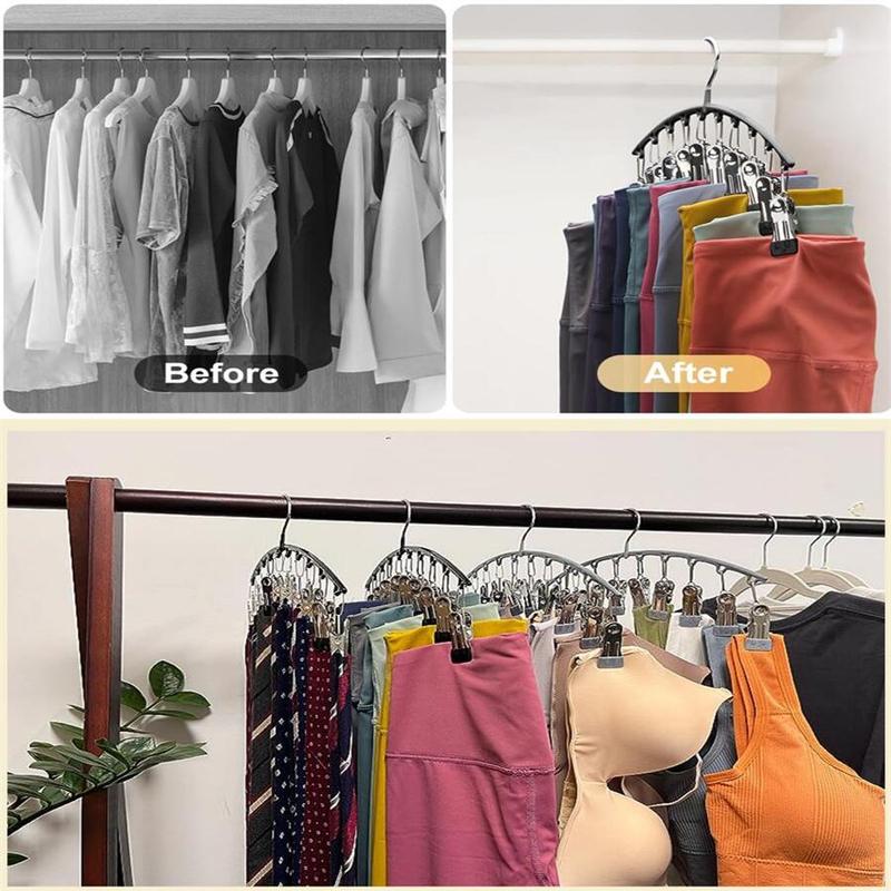 Hanger with 10 Clips, 1 Count Stainless Steel Clothes Hanger, Space Saving Clothes Hanger for Home Dorm Travel, Home Supplies