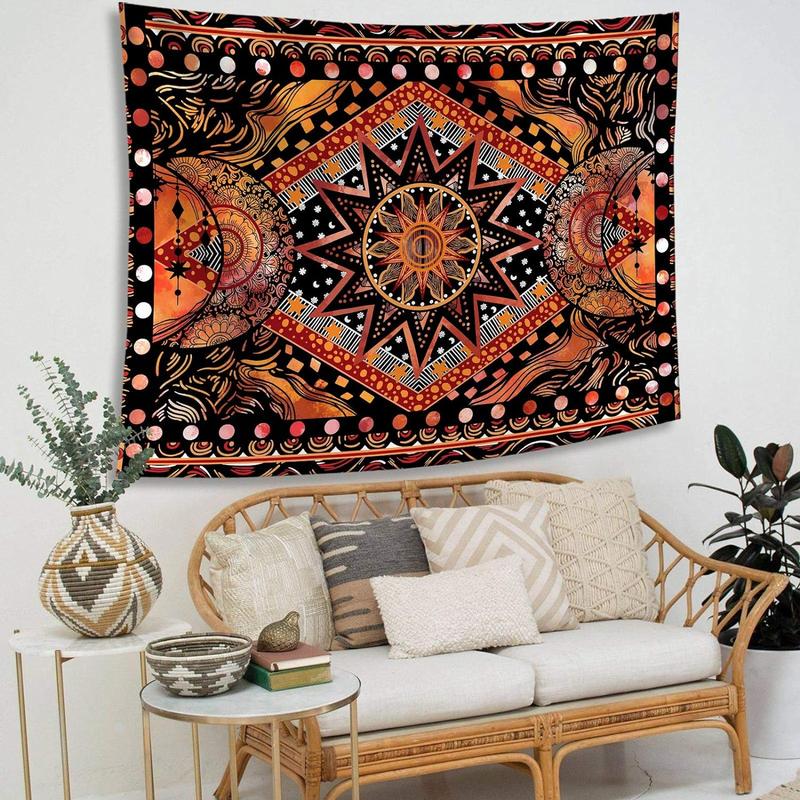 Orange Sun and Moon Tapestry Wall Hanging, Indie Hippie Cool Wall Tapestries, Aesthetic Tapestry for Bedroom Living Room Dorm (Orange, 30'' × 40'')