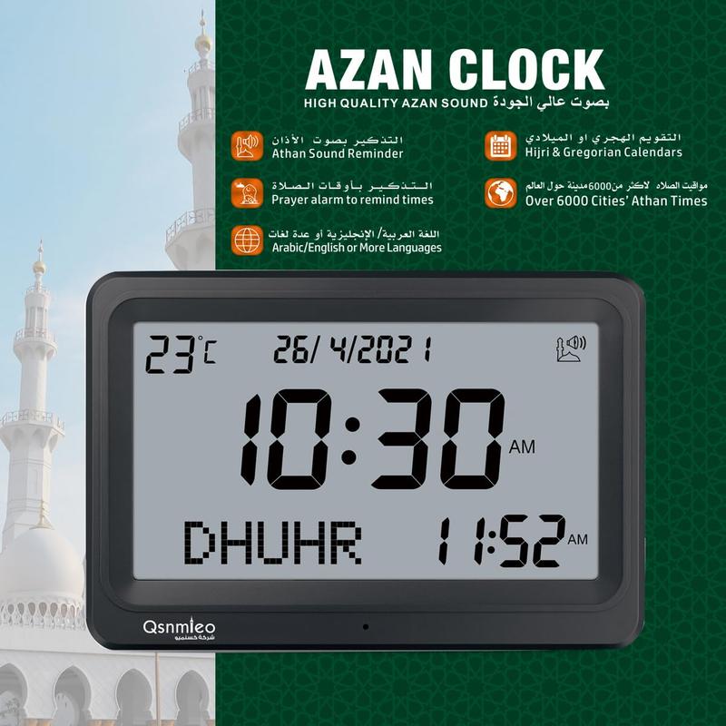 Qsnmieo Azan Clock for USA-Automatic Worldwide Digital 8 Azan Prayer Sounds Islamic Wall and Desk Clock