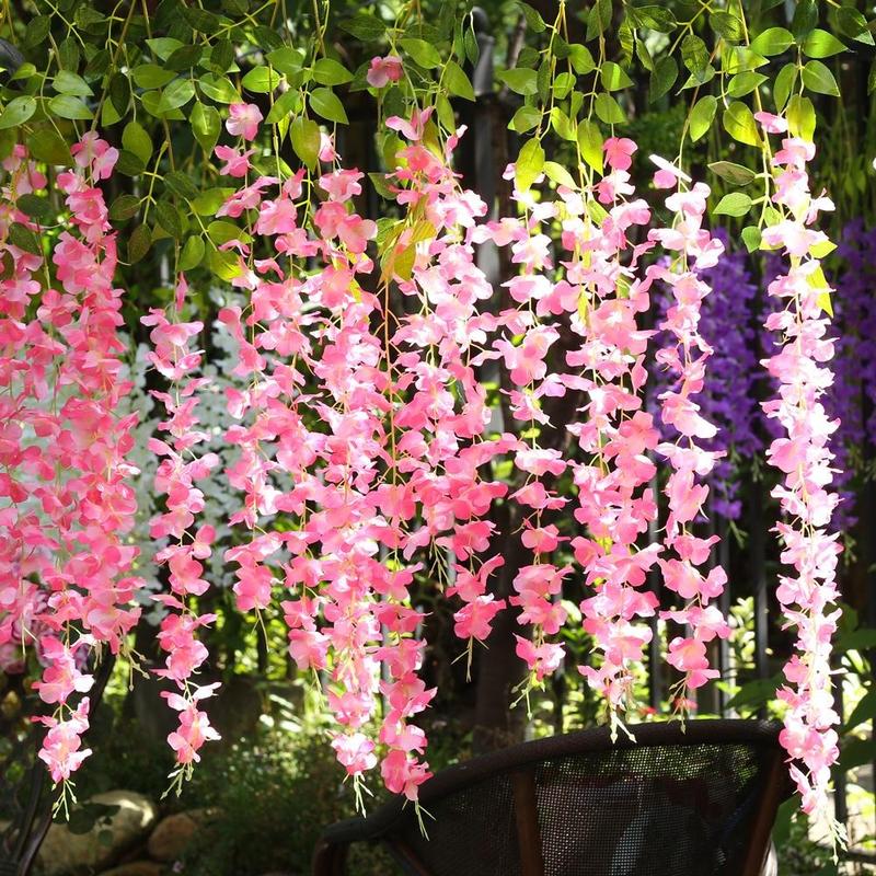 6 Pieces Wisteria Hanging Flowers 3.6ft Artificial Vines Fake Garland Silk Flower String for Wedding Party Garden Outdoor Greenery Home Wall Decoration