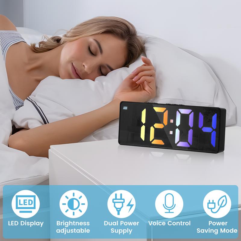 Christmas Gift 2 Counts 2024 New Clock Digital Alarm Clock for Bedrooms, 6.3'' LED Alarm Clock, Large Display Bedside Alarm Clock with Snooze, Adjustable Brightness, USB Charging Port, Black Case and Green Digit