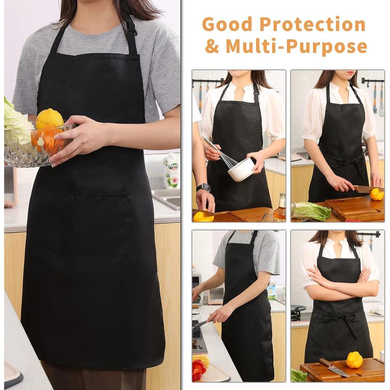 2 Pack Adjustable Bib Apron, Waterdrop Resistant Aprons with 2 Pockets Cooking Kitchen Restaurant Aprons for Women Men Chef, BBQ Drawing Crafting Outdoors (Polyester-Black, 2)