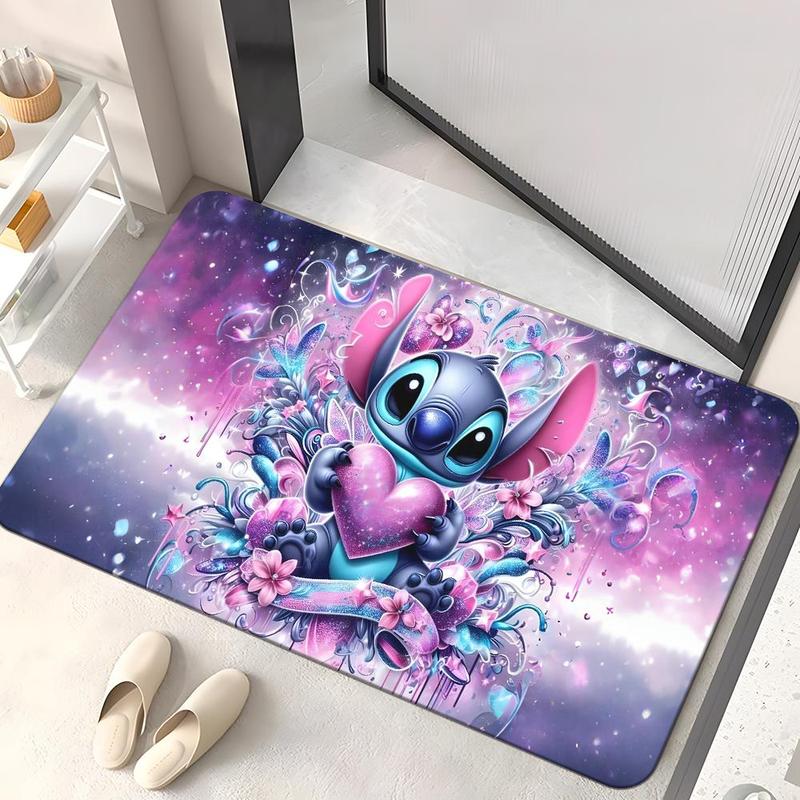 Cartoon Stitch Pattern Bathroom Mat, Non-slip Soft Floor Mat, Rectangle Home Decor Rug for Living Room Bedroom Bathroom