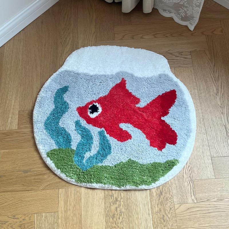 Fish Tank Shaped Bath Mat, 1 Count Non-slip Water Absorption Soft Floor Rug, Decorative Carpet for Home Living Room Bedroom