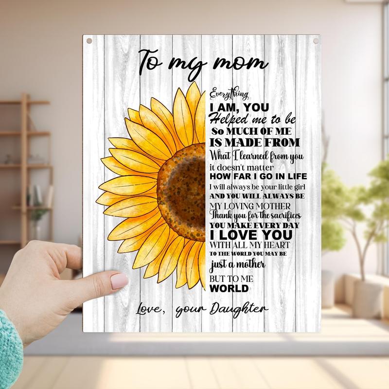 Wood Hanging Sign Gift for Mom from Daughter, Mother's Day Wooden Plaque with Rope, Mom Gifts From Daughters, To My Mom Sunflower Bedroom Wall Shelf Kitchen Home Ornament Birthday Gifts