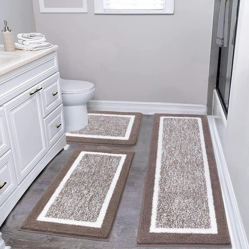 Bathroom Rug Mat Set 3 Piece, Microfiber Shaggy Bath Set, Non-Slip Ultra Soft Carpet Mats, Absorbent with U-Shaped Toilet for Bathroom, Tub, Shower, Dark Grey