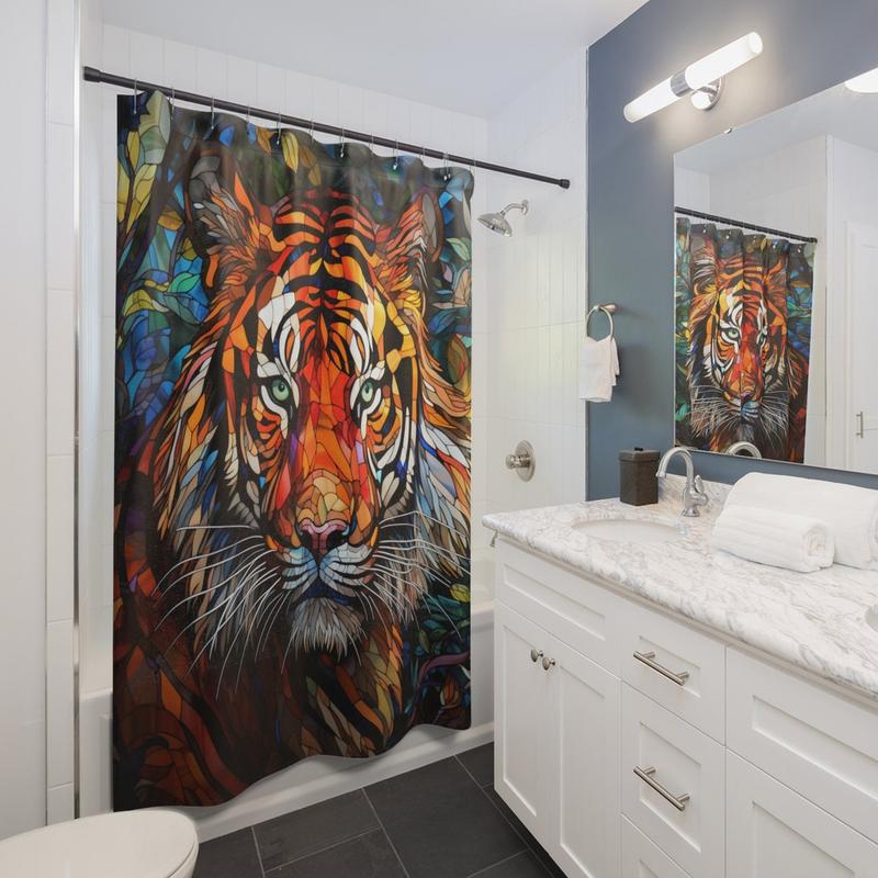 Vibrant Tiger Print Shower Curtain - 71x74 Inches - Premium Polyester Fabric - Unique Nature Inspired Design - Distinctive Home Décor For Animal Enthusiasts