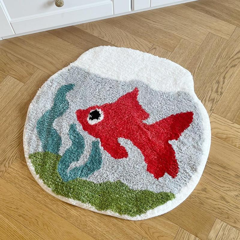 Fish Tank Shaped Bath Mat, 1 Count Non-slip Water Absorption Soft Floor Rug, Decorative Carpet for Home Living Room Bedroom