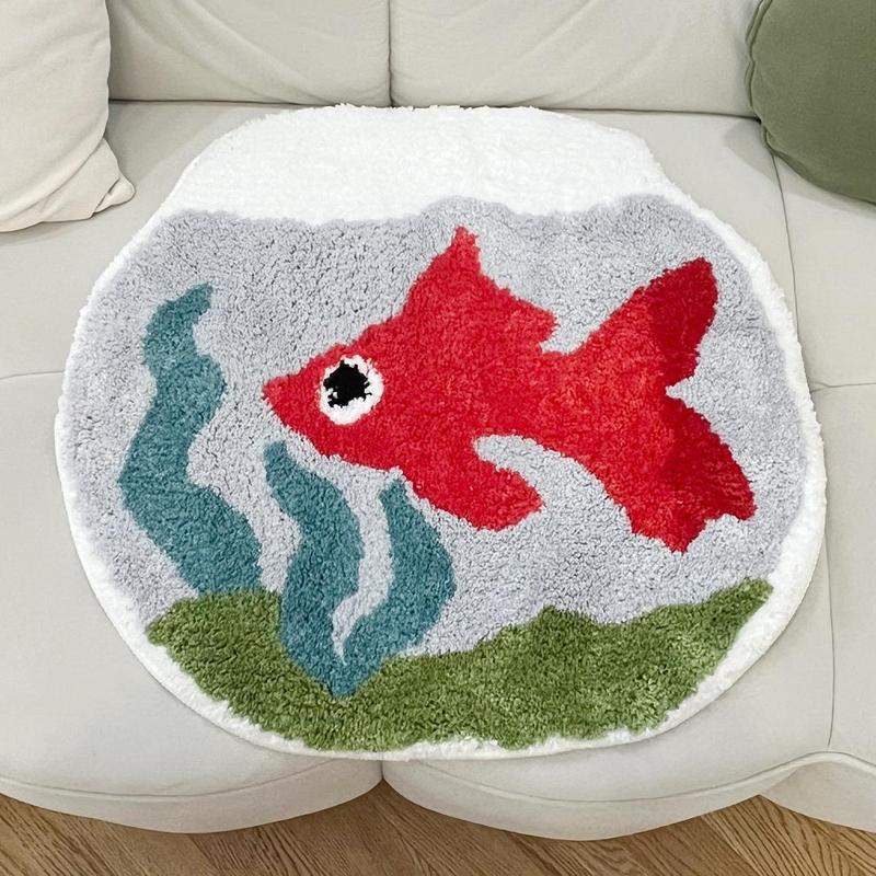 Fish Tank Shaped Bath Mat, 1 Count Non-slip Water Absorption Soft Floor Rug, Decorative Carpet for Home Living Room Bedroom