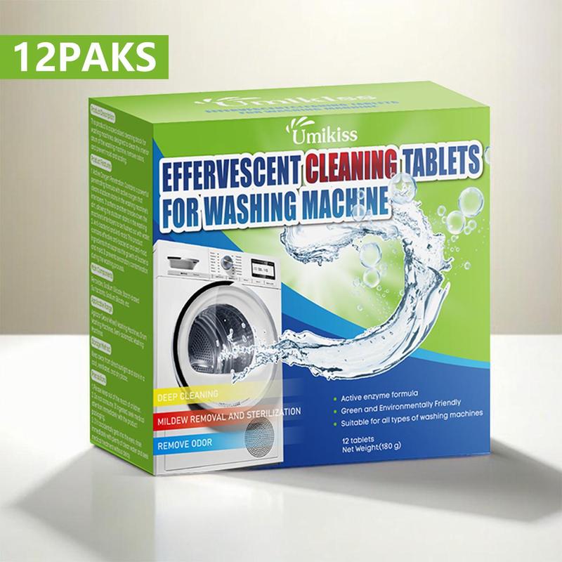 Washing Machine Cleaner Descaler 12 Pack - Deep Cleaning Tablets For HE Front Loader & Top Load Washer, Septic Safe Eco-Friendly Deodorizer, Clean Inside Drum and Laundry Tub Seal