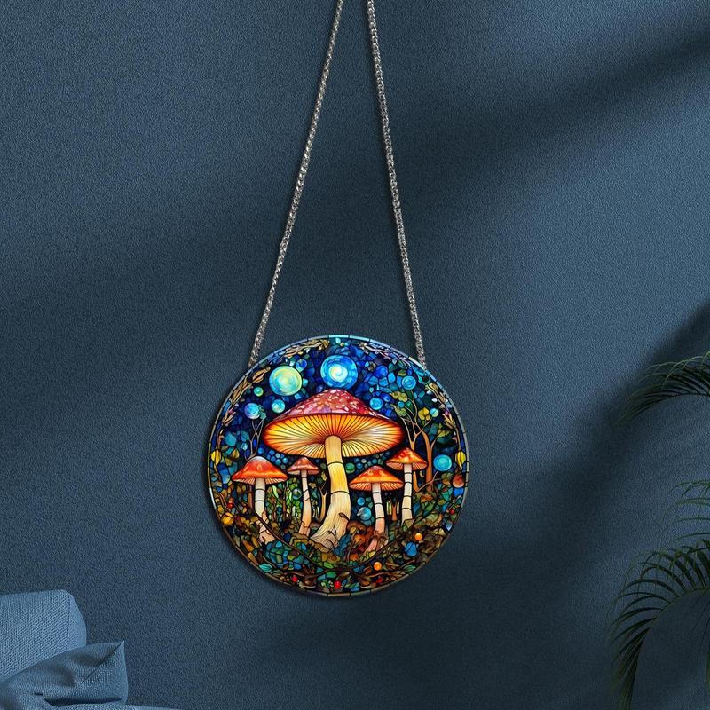 Mushroom Pattern Round Hanging Decor, 1 Count Fashionable Acrylic Pendant, Hanging Decor for Home Living Room Bedroom