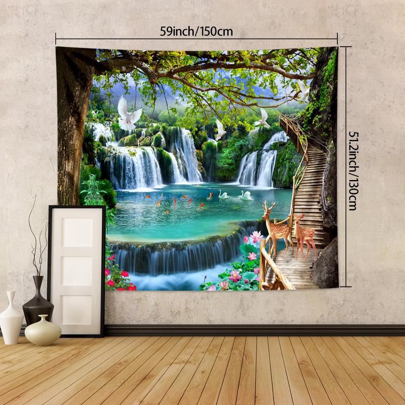 Waterfall & Forest Pattern Tapestry, 1 Count Decorative Natural Landscape Pattern Wall Hanging Tapestry, Wall Art Decor for Home Living Room Bedroom