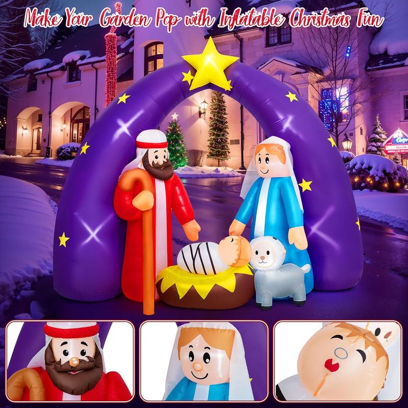 Christmas inflatable decorations-8 FT Nativity scene Christmas inflatable with LED lights, suitable for outdoor, outdoor courtyard door decoration[Limited Time Offer]