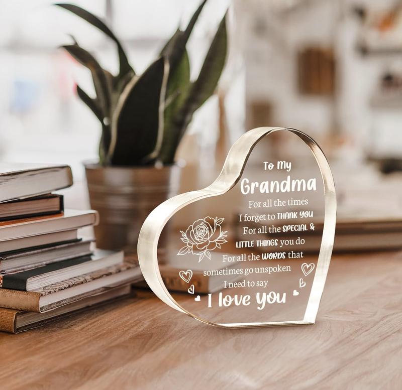 Gifts To My Grandma Acrylic Heart Keepsake, Mothers Day Gifts Plaques Acrylic Grandma Birthday Gifts from GrandDaughter, Gifts for Grandma Grandmother