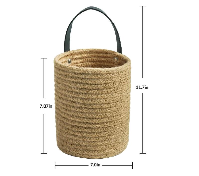 Goodpick 2 pack Jute Hanging Basket - Small Woven Fern Hanging Rope Basket Flower Plants Wall Basket Decor Set Boho, Handmade Storage Baskets of Natural Material 7.87 x 7 x 11.7 inches