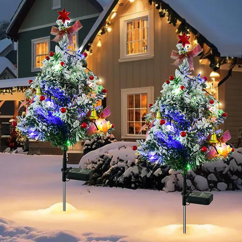 Solar Powered Christmas Tree Light, Outdoor Waterproof Decoration, Snowflake Christmas Tree Light with DIY Decorative Accessories, Suitable for Porch, Path, Yard