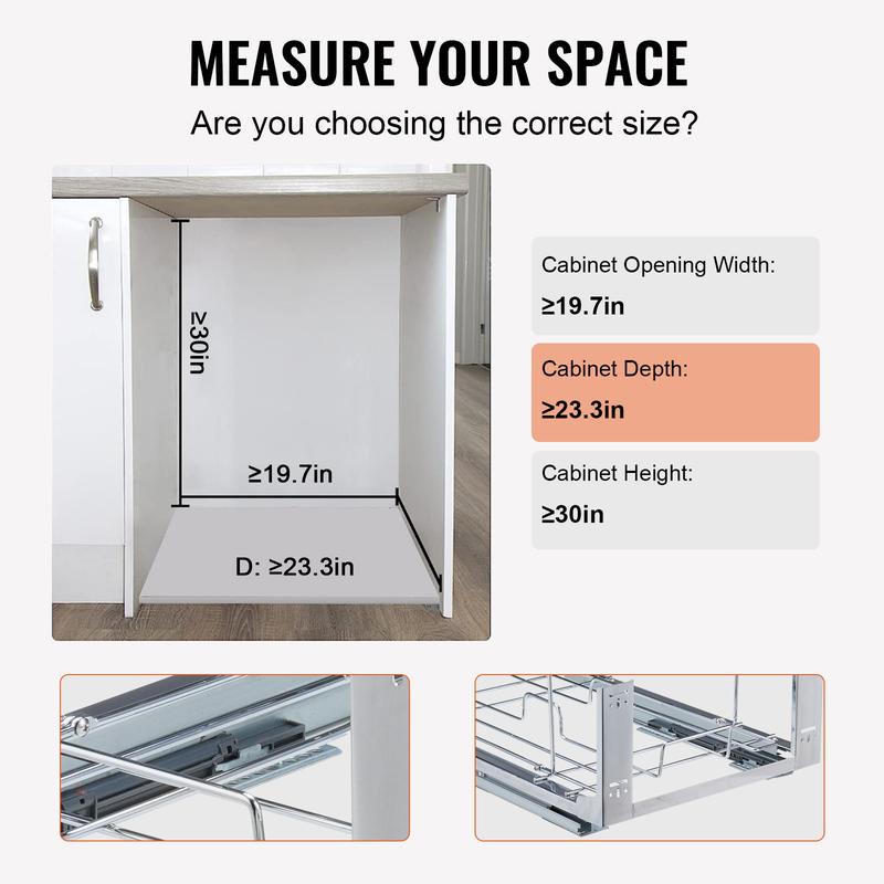 VEVOR Pull-Out Trash Can, 35Lx2 Double Bins, Under Mount Kitchen Waste Container with Slide and Door Mounting Kit, 110 lbs Load Capacity Heavy Duty Garbage Recycling Bin for Kitchen Cabinet, Sink Smooth