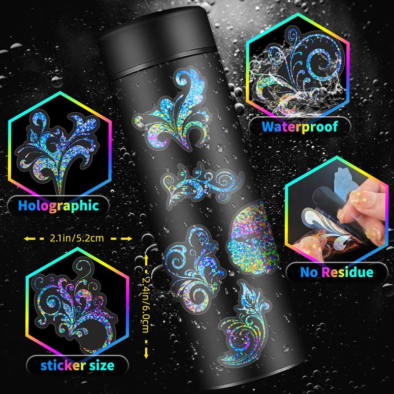 Holographic Floral Pattern Sticker Set, 50pcs set DIY Colorful Stickers for Scrapbooking, Crafts, Room Wall Decor