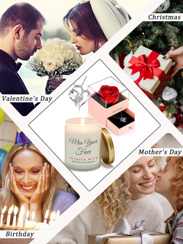 2 Piece Gifts Set for Man Woman Mom Dad , Lavender Scented Candle and Rose Heart Necklace,Gifts for Man Woman from Friend  Bestie  Son Daughter, Funny Unique Ideal Gifts for Mother's Day Father's Day Anniversary party Birthday Christmas Stocking Stuffers