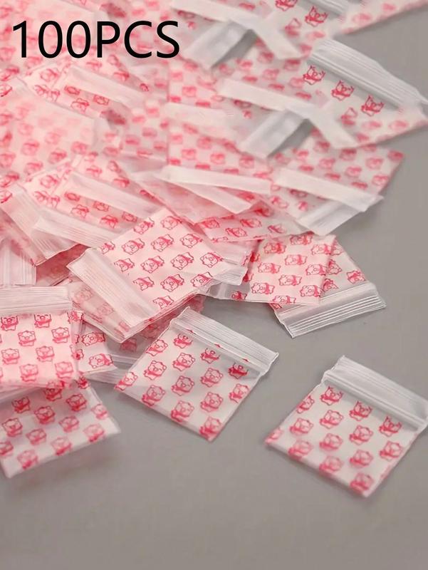 100PCS Pink Piggy Print Ziplock Bag Small Plastic Zipper Bag Portable Packaging for Storing Snacks Cards Jewelry Bag and Other Small Items