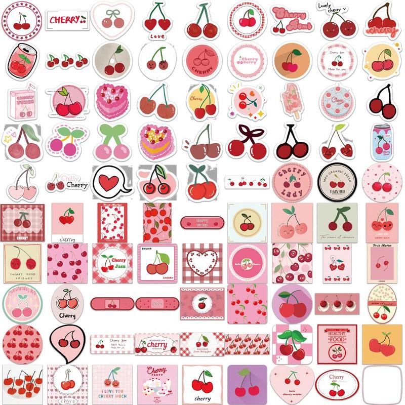 Cherry Pattern Sticker (90pcs set), Cute Cartoon Cherry Sticker, Decorative Sticker for Phone Case, Computer, Guitar, Bag, Water Cup, Scrapbook