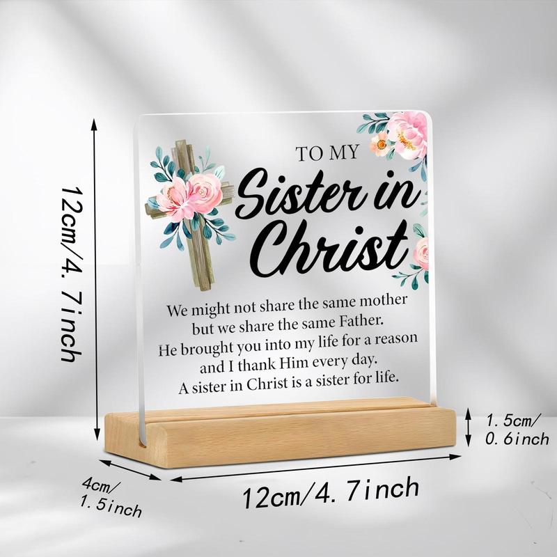 Christian Sister Gift, 1 Count Clear Acrylic Desktop Decoration Sign, Home Decor Supplies, Inspirational Gift for Sister