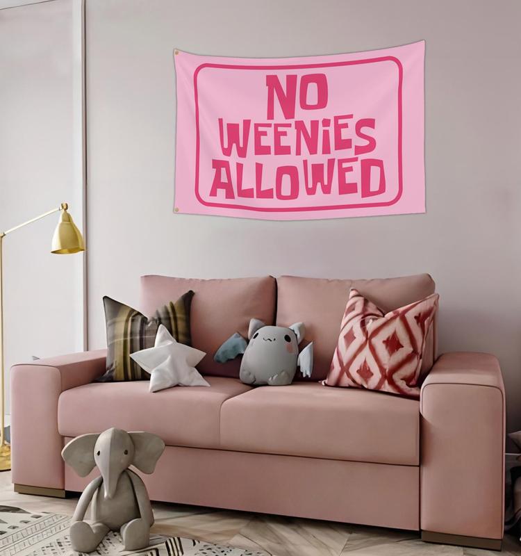 No Weenies Allowed Flag Tapestry Pink Funny Flags for Teen Girls Room Bedroom College Dorm Meme Flags Man Cave Wall Art Decor Banner Gifts for Outdoor Indoor Party Decorations