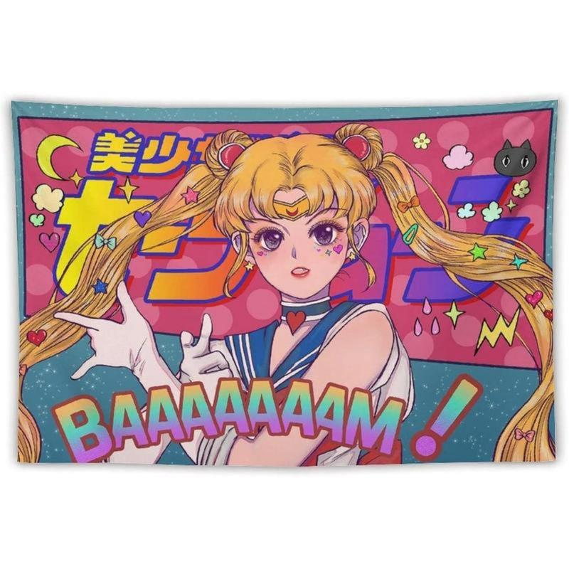 Christmas 2024 Ornament - Japanese Anime Kawaii Tapestry Sailor-M Tapestry Moon Pink Tapestry Cute Art Tapestry Poster Wall Hanging Curtain Decor Bedroom Home Living 60x40in