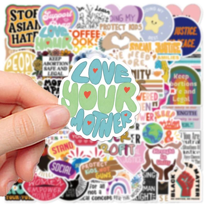 Social Justice Series Graffiti Sticker, 50pcs set Waterproof Self Adhesive Decor Paper, Decor Sticker for Gift Greeting Card Water Bottle Laptop Phone