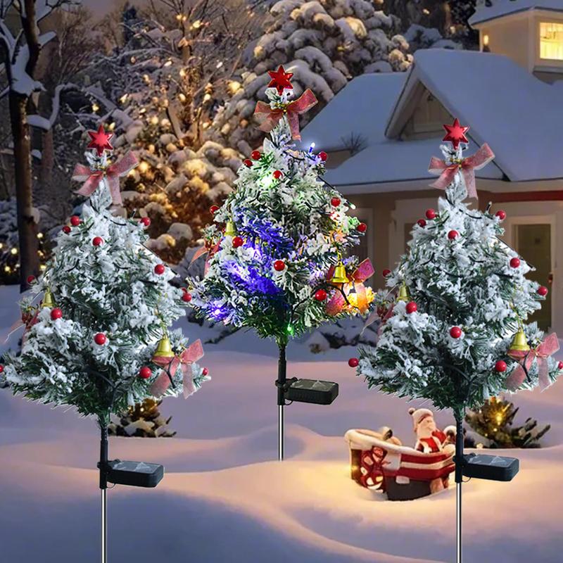 Solar Powered Christmas Tree Light, Outdoor Waterproof Decoration, Snowflake Christmas Tree Light with DIY Decorative Accessories, Suitable for Porch, Path, Yard