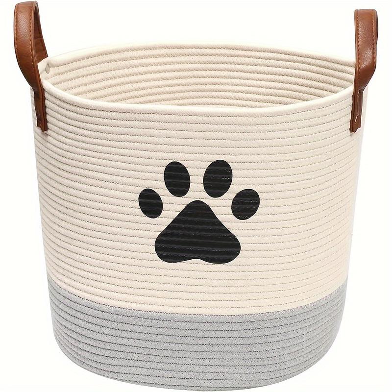 Dog Toy Basket, Cotton Dog Toy Box With Handle Round Dog Toy Bin - Perfect For Organizing Pet Toys, Blankets, Leashes, White