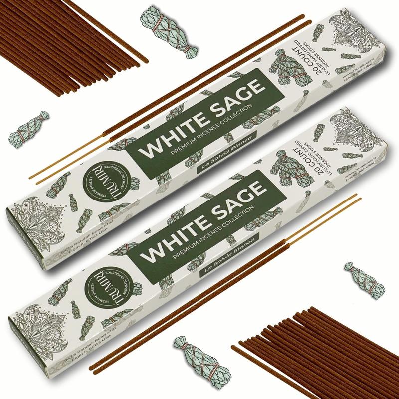 White Sage Incense Sticks for Cleansing - Total 40 Insence-Sticks - Dual Pack of 20 Insense - Inciensos - Inscents - Natural Non Toxic Ingredients - Incents - Incence - Inscense - Insents