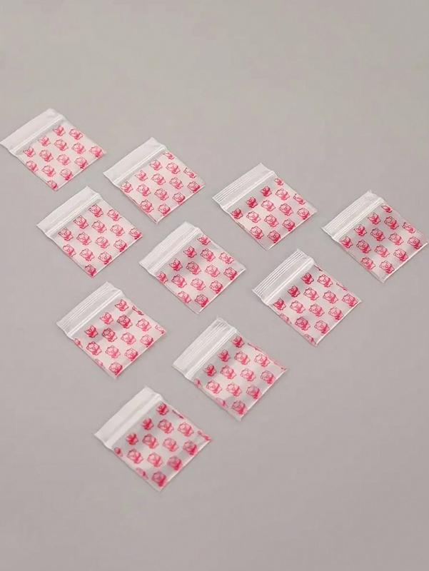 100PCS Pink Piggy Print Ziplock Bag Small Plastic Zipper Bag Portable Packaging for Storing Snacks Cards Jewelry Bag and Other Small Items