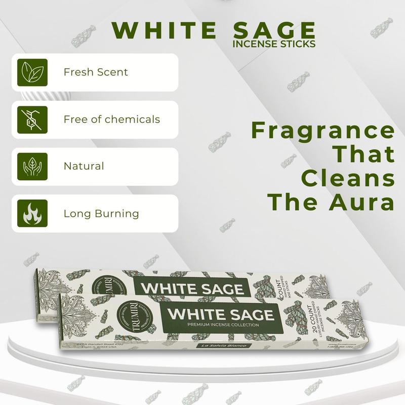 White Sage Incense Sticks for Cleansing - Total 40 Insence-Sticks - Dual Pack of 20 Insense - Inciensos - Inscents - Natural Non Toxic Ingredients - Incents - Incence - Inscense - Insents