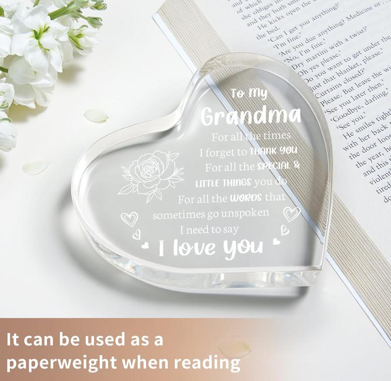 Gifts To My Grandma Acrylic Heart Keepsake, Mothers Day Gifts Plaques Acrylic Grandma Birthday Gifts from GrandDaughter, Gifts for Grandma Grandmother