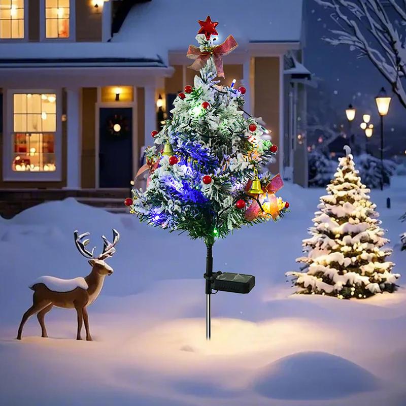 Solar Powered Christmas Tree Light, Outdoor Waterproof Decoration, Snowflake Christmas Tree Light with DIY Decorative Accessories, Suitable for Porch, Path, Yard