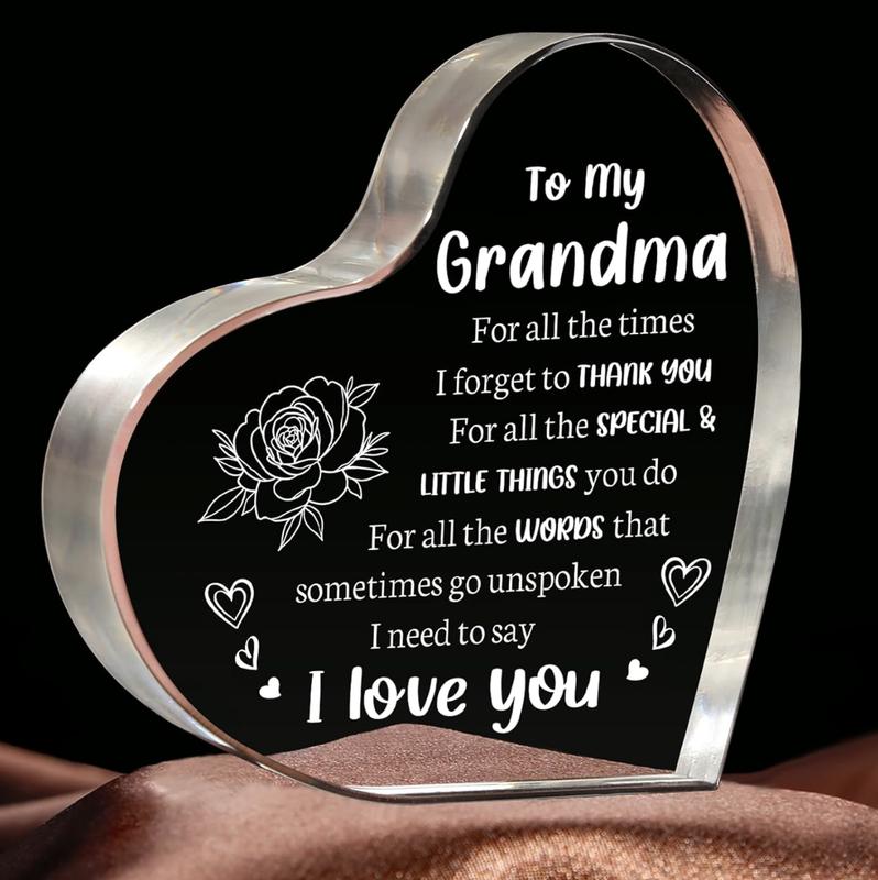 Gifts To My Grandma Acrylic Heart Keepsake, Mothers Day Gifts Plaques Acrylic Grandma Birthday Gifts from GrandDaughter, Gifts for Grandma Grandmother