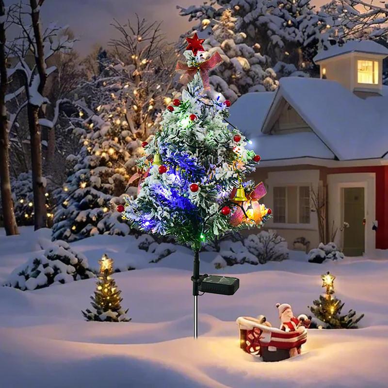 Solar Powered Christmas Tree Light, Outdoor Waterproof Decoration, Snowflake Christmas Tree Light with DIY Decorative Accessories, Suitable for Porch, Path, Yard