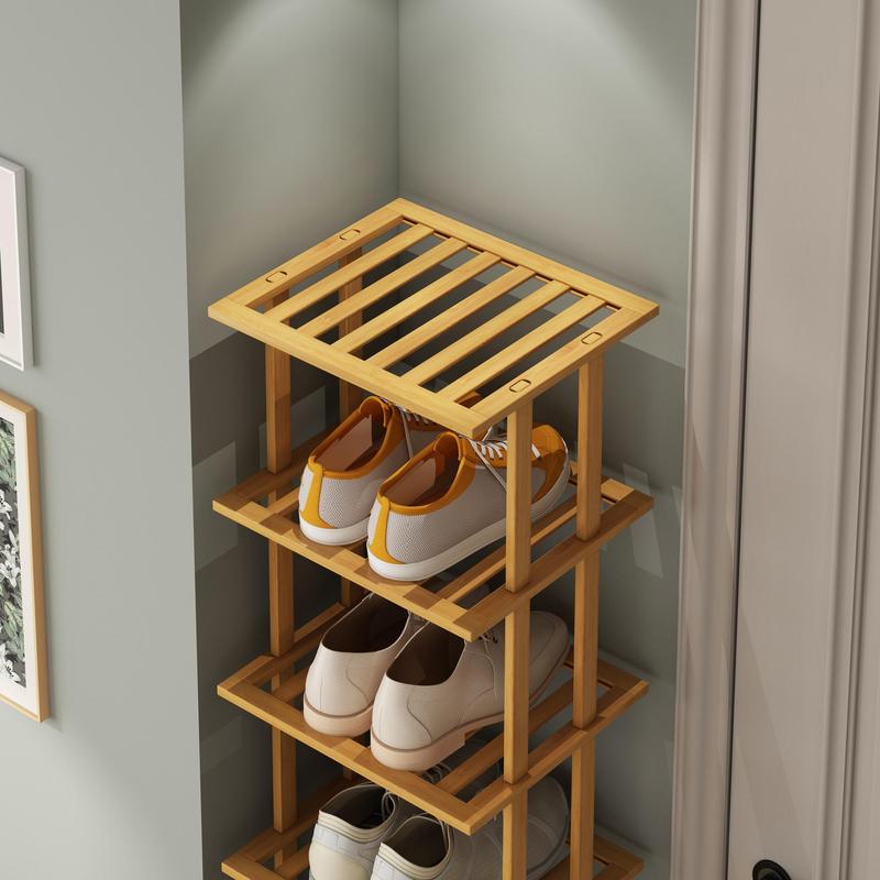 Bamboo Shoe Rack, 1 Count Multi-layer Vertical Design Shoe Storage Rack, Space Saving Shoe Organizer for Home Living Room Bedroom Dormitory